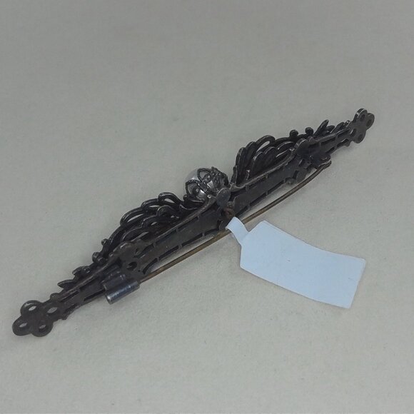 Vintage Filigree Bar Brooch with Faux Pearl - Picture 2 of 2